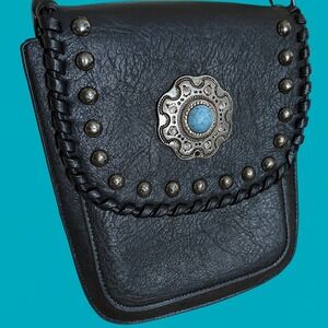 Sam & Hadley Black Crossbody Bag Turquoise Concho Studded Trim Western Boho